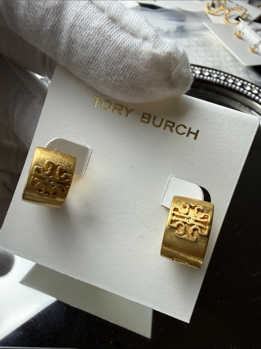 Tory Burch Gold Tone Logo Cufflinks - Picture 3 of 4